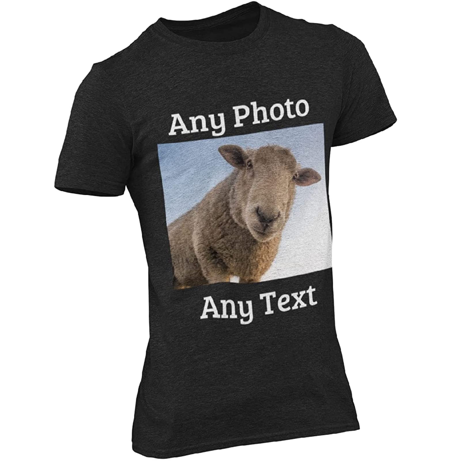 YourdesignBlack Personalised T Shirt Upload Your Photo and Text - SML - XXXL - 100% Soft Cotton DTG Printed