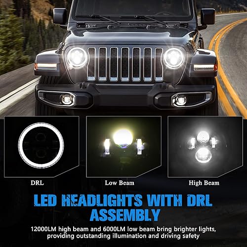 Miniatura 10 de BUNKER INDUST Wrangler JL - Faros delanteros LED de 9 pulgadas con halo DRL par de faros redondos con luces diurnas para Jeep Wrangler JL 2018 2019
