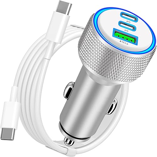 Apple MFi Certified iPhone 17 Car Charger, KYOHAYA 3-Port 67W PDQC Power Adapter USB-C Fast Car Charging Cigarette Lighter with Type-C Cable for