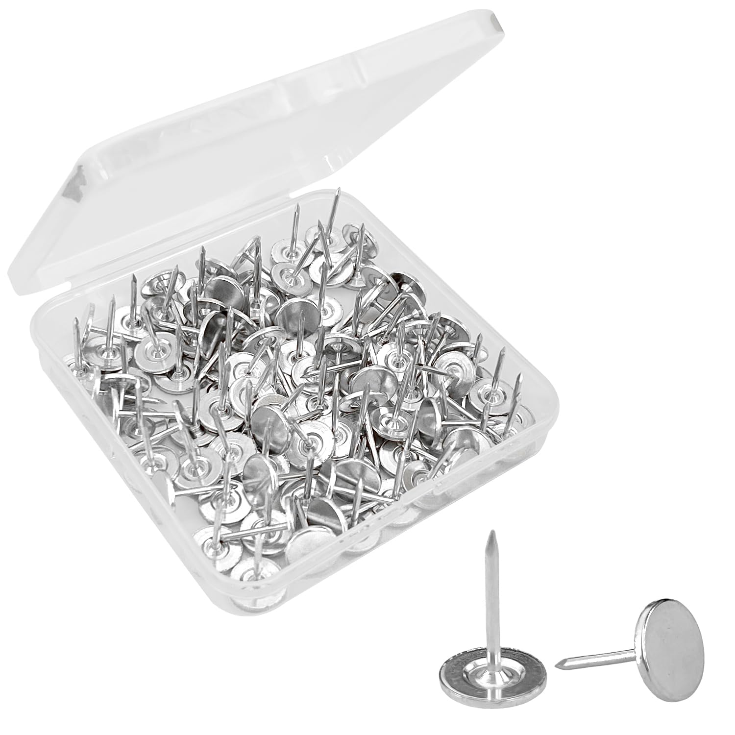 100 Pcs Flat Head Thumb Tacks, Alloy Heavy Duty Thumb Tacks Push Pins, Drawing Pins for Notice Board Wood Fabric Home Office Pinboard (Silver)