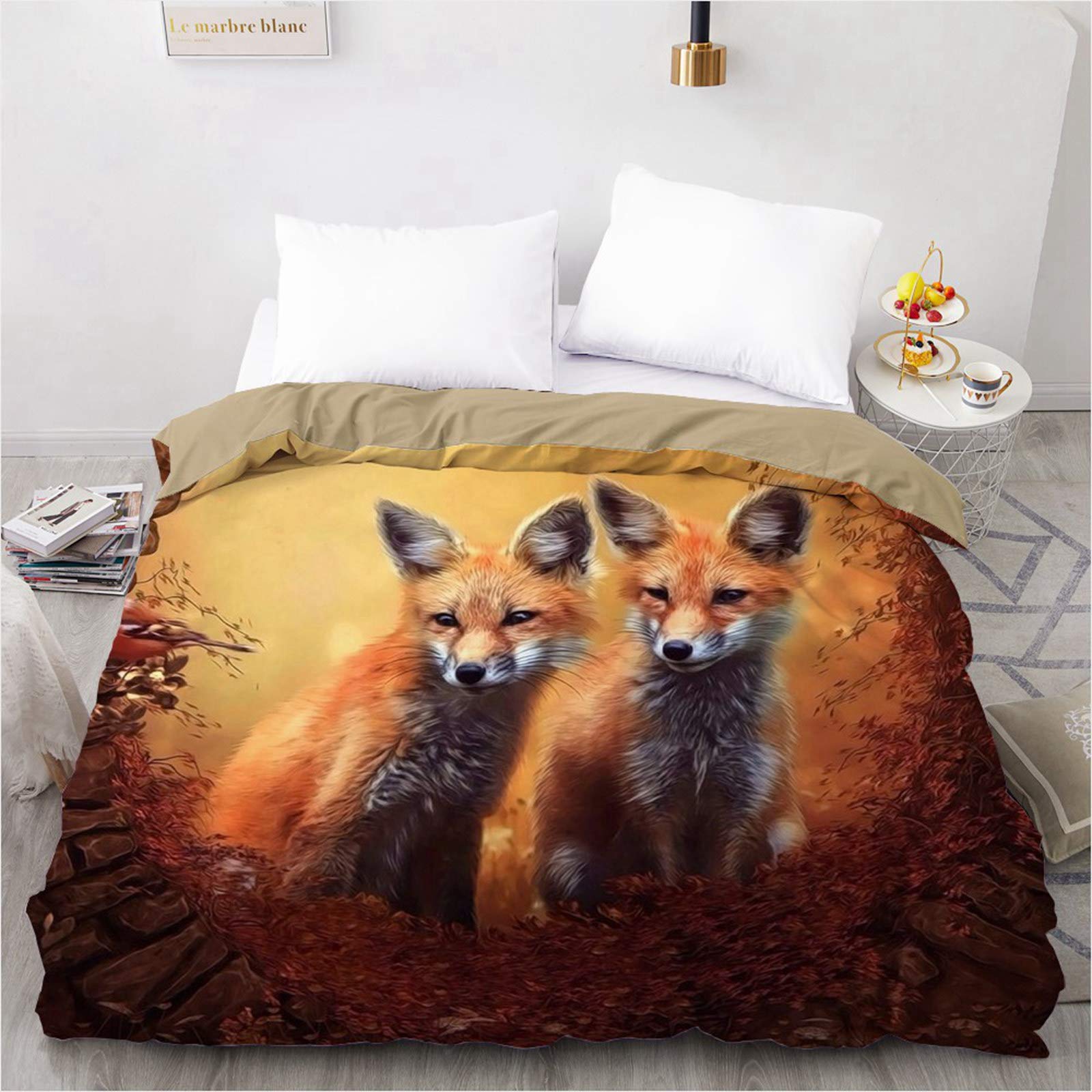 DILANI 3D-Bettwäsche-Set Mit Fuchs-Motiv – 200x200 Cm, Microfaser, Inkl. 2 Kissenbezügen