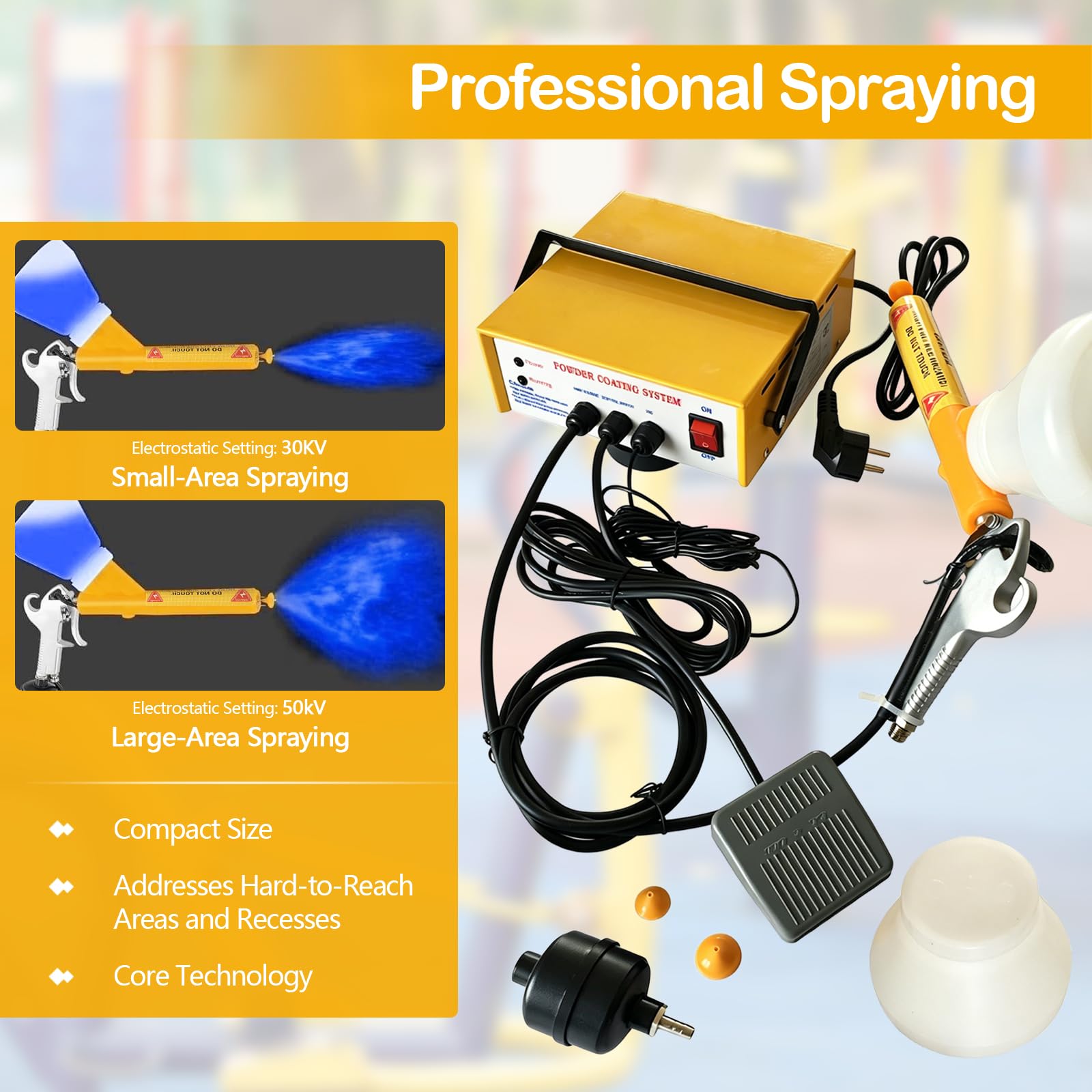 Sistema de Pulverización de Pintura, Pulverizador Electrostático con Pistola de Polvo y Pedal Sistema de Recubrimiento Electrostático en Polvo Kit de Recubrimiento en Polvo