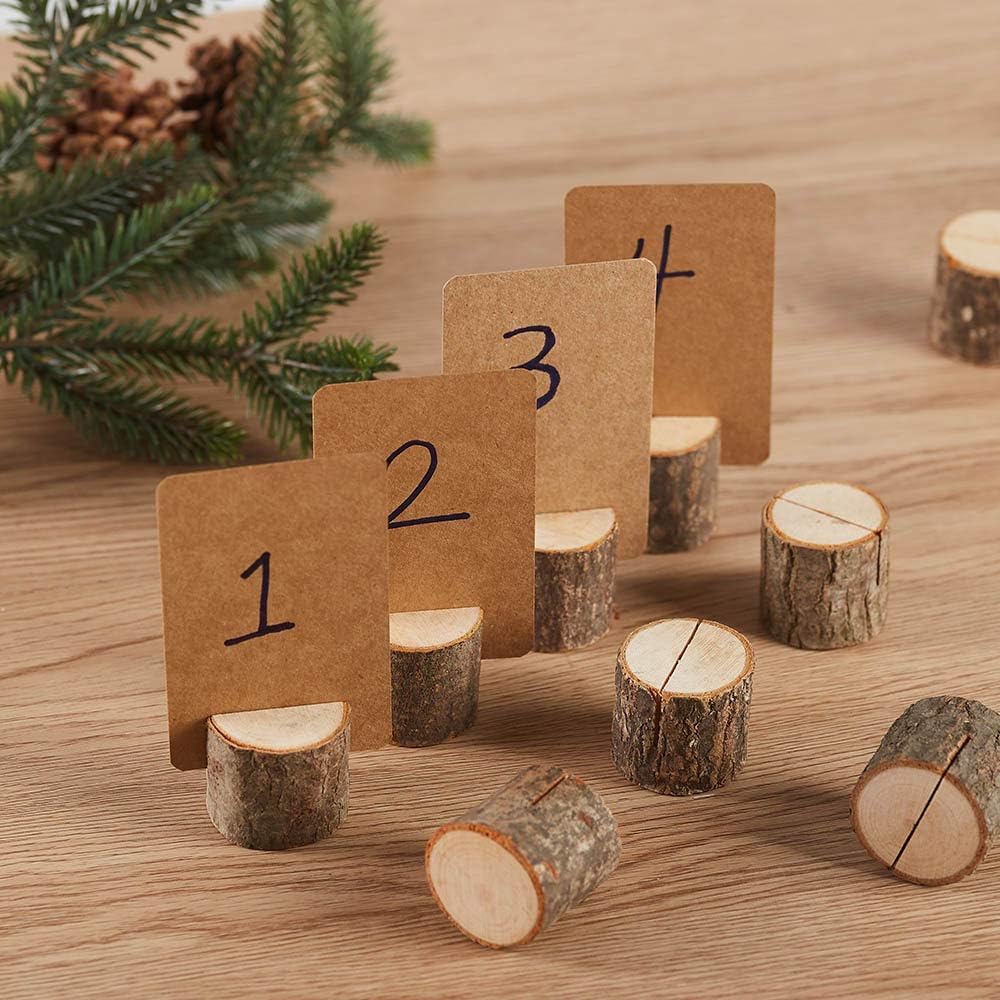 Portatarjetas de madera con tarjetas de lugar kraft (20holders+30cards)