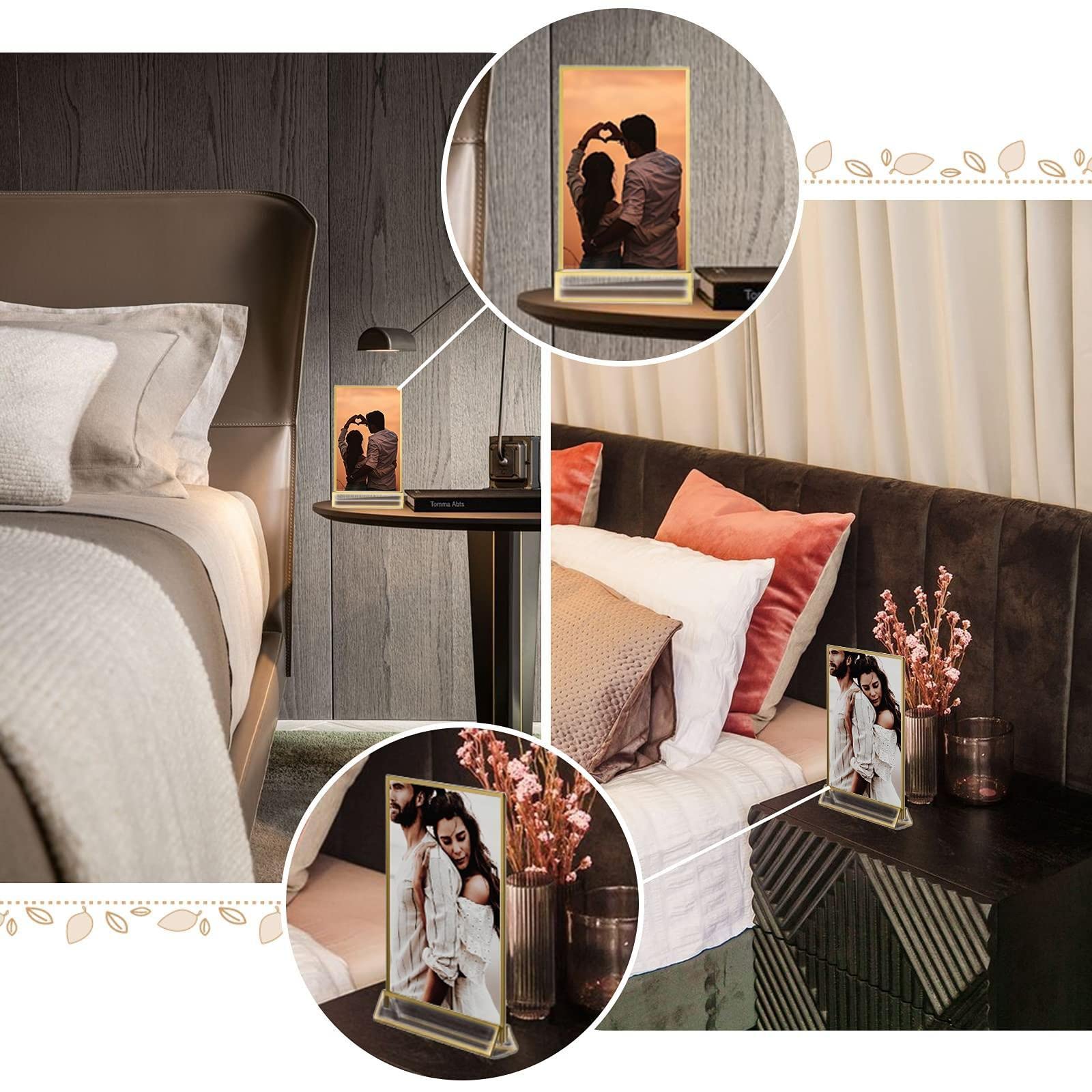 12 Packungen 10,2 x 15,2 cm Acryl Schilderhalter mit goldenen Rändern, doppelseitiger Tischnummernrahmen für Hochzeiten, Goldener Halter, klarer Goldener Restaurantschilder, Fotohalter, Menühalter