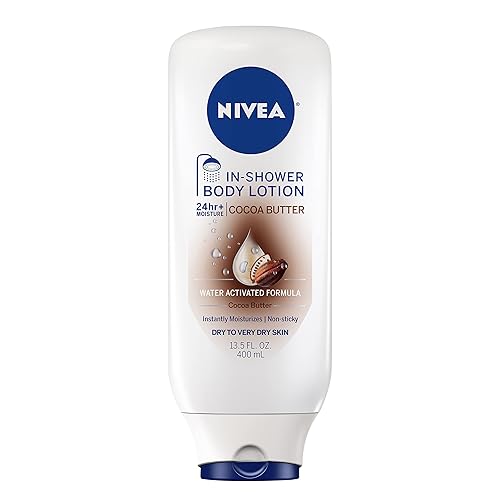 NIVEA Loción de ducha de manteca de cacao, loción corporal para piel seca, botella de 13.5 onzas líquidas