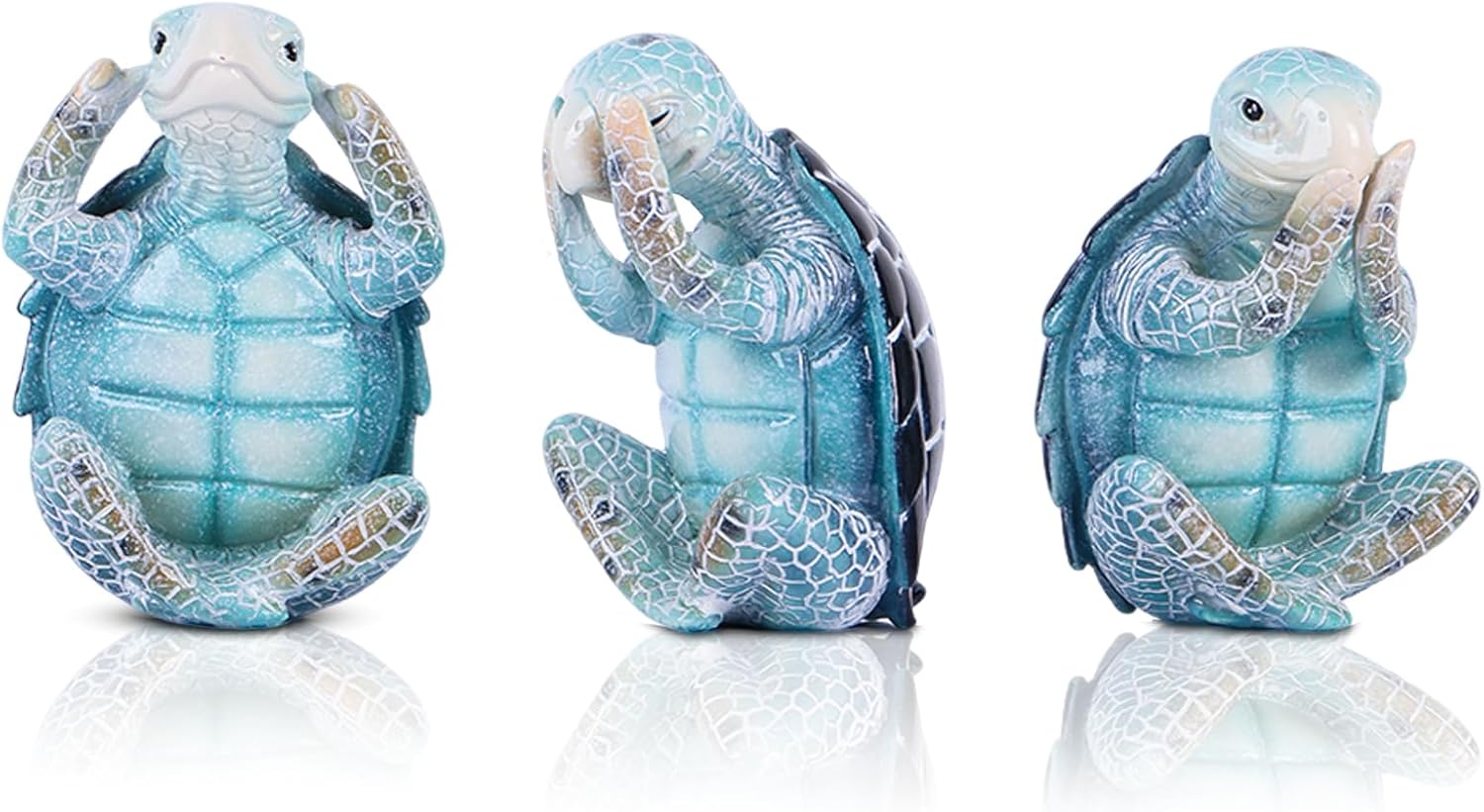LCCCK 3 Pcs Wise Sea Turtle Figurines, Meditation Yoga Peaceful Decor, See No Evil Hear No Evil Speak No Evil Tortugas Art, Coastal Home & Summer Bathroom Decor Accent, Sea Turtle Gifts for Women