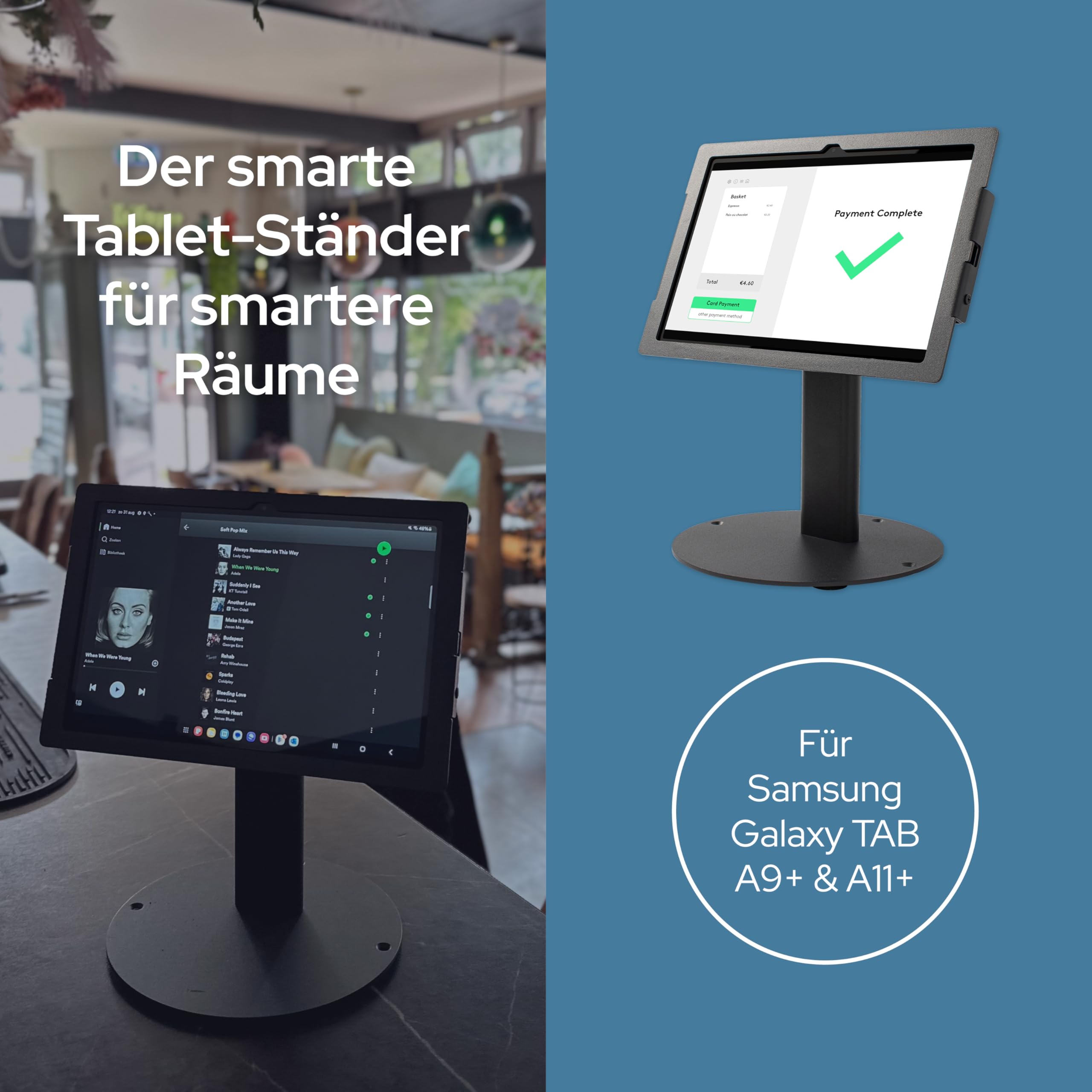 Lite freistehende Tablet Tischhalterung | dreh- & neigbar | Tablet Ständer mit beschwerter Basis für Tresen & Schreibtische | kompatibel mit Samsung Galaxy TAB A9+ & A11+ | 11 Zoll | weiß