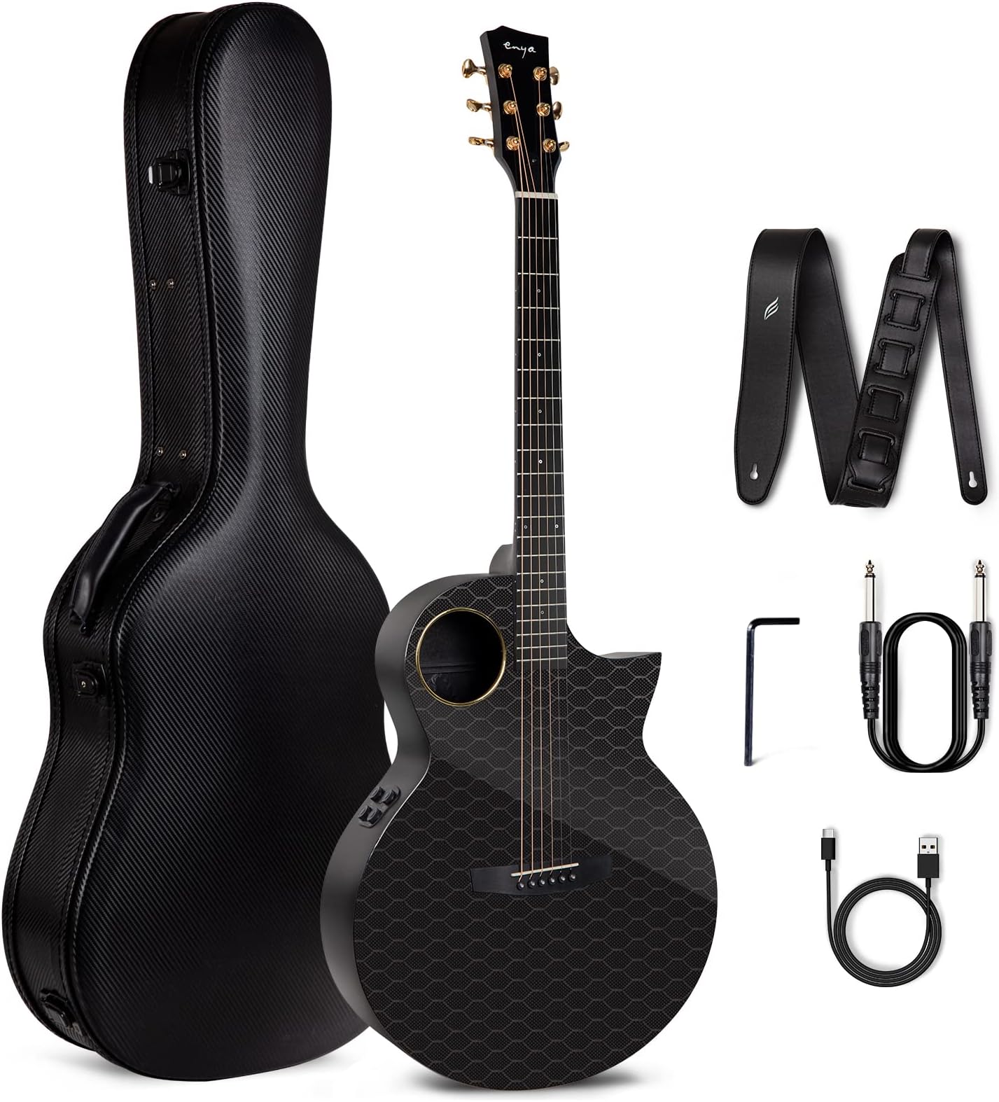 X4 PRO Carbon Fiber Acoustic Electric Guitar, 41-Inch Full Size Cutaway Design, AcousticPlus Pickup System with Built-in Effects & Tuner, Includes Deluxe Hard Case, Leather Strap, Cable
