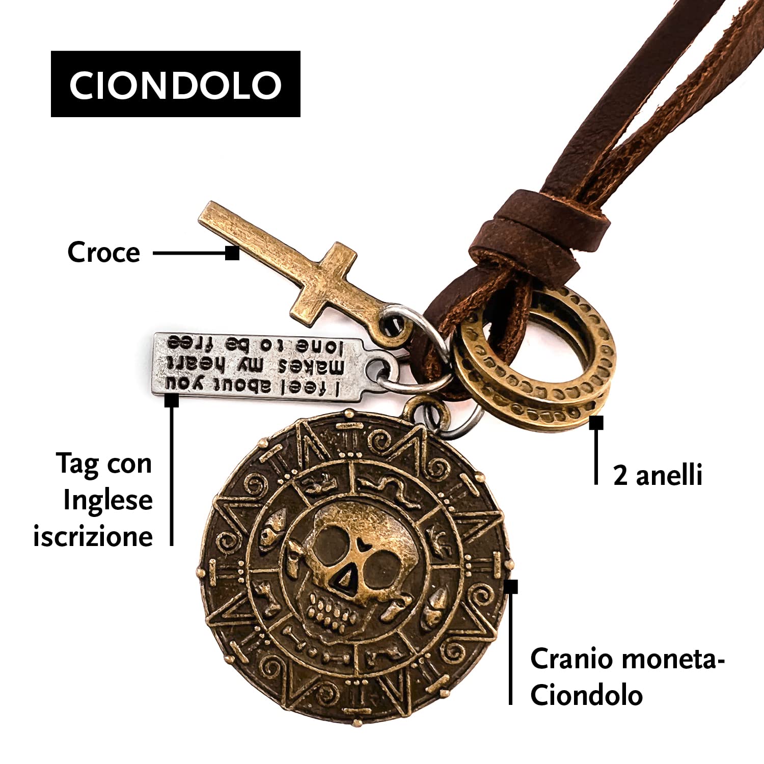 DonDon Collana da Uomo con Diversi ciondoli consegnato in Pratico Sacchetto Nero