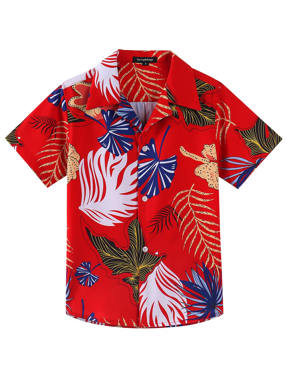 Spring&Gege Boys' Hawaiian Short Sleeve Button Down Shirt Summer Beach Cuban Shirts (5-14 Years)