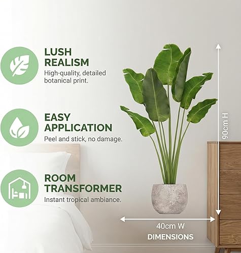 Miniatura 4 de VOSAREA Calcomanías de pared de plantas verdes 3D en maceta, calcomanías de bonsái extraíbles, calcomanías de bonsái para bricolaje, murales