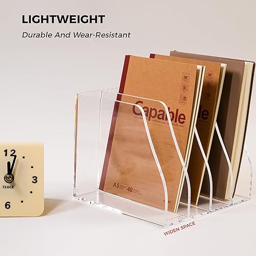Miniatura 7 de Soporte de acrílico para archivadores, 4 compartimentos verticales, organizador de documentos de escritorio, carpeta transparente para oficina,