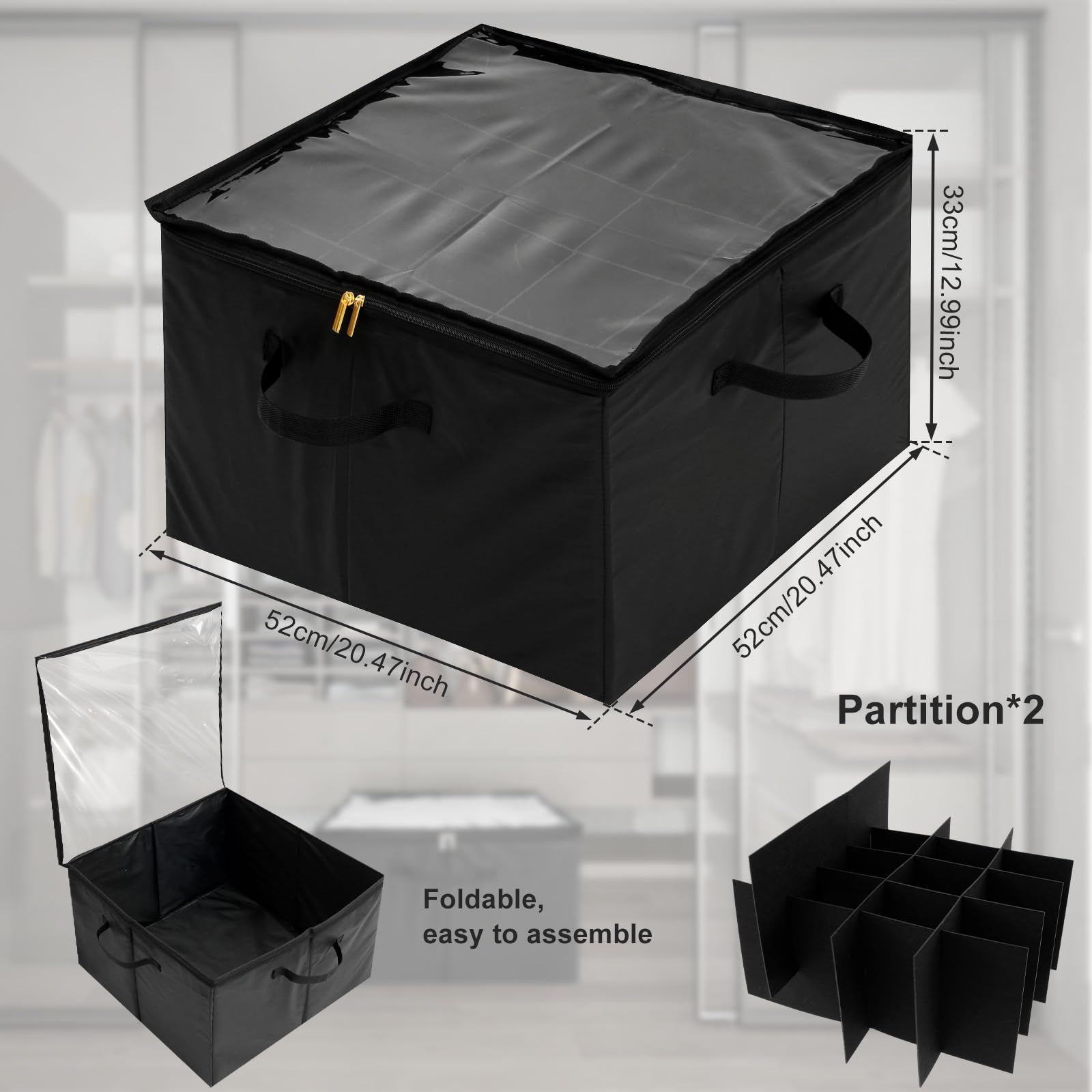 YLMFTNU Shoe Storage Box with Divider Dustproof Shoe Storage Bins with Clear Lid and Handle Foldable Organizer Containers Easy to Assemble Large Up Fits 20 Pairs for Home Closet 20.4×20.4×12.99in