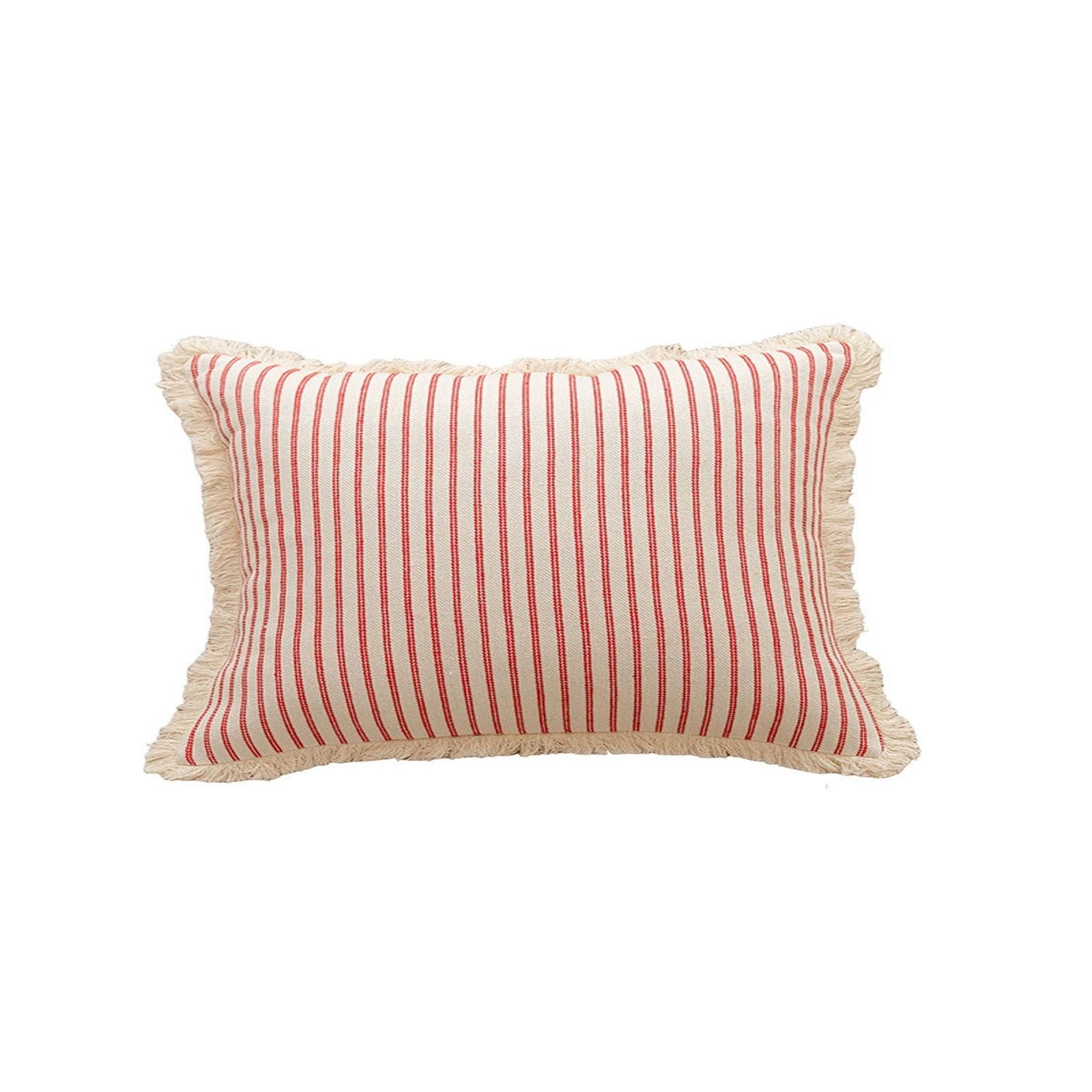 AXCTYSFP Decorative Linen Striped FringeThrow Pillow Covers Cozy Farmhouse Boho,Red,30 * 50cm