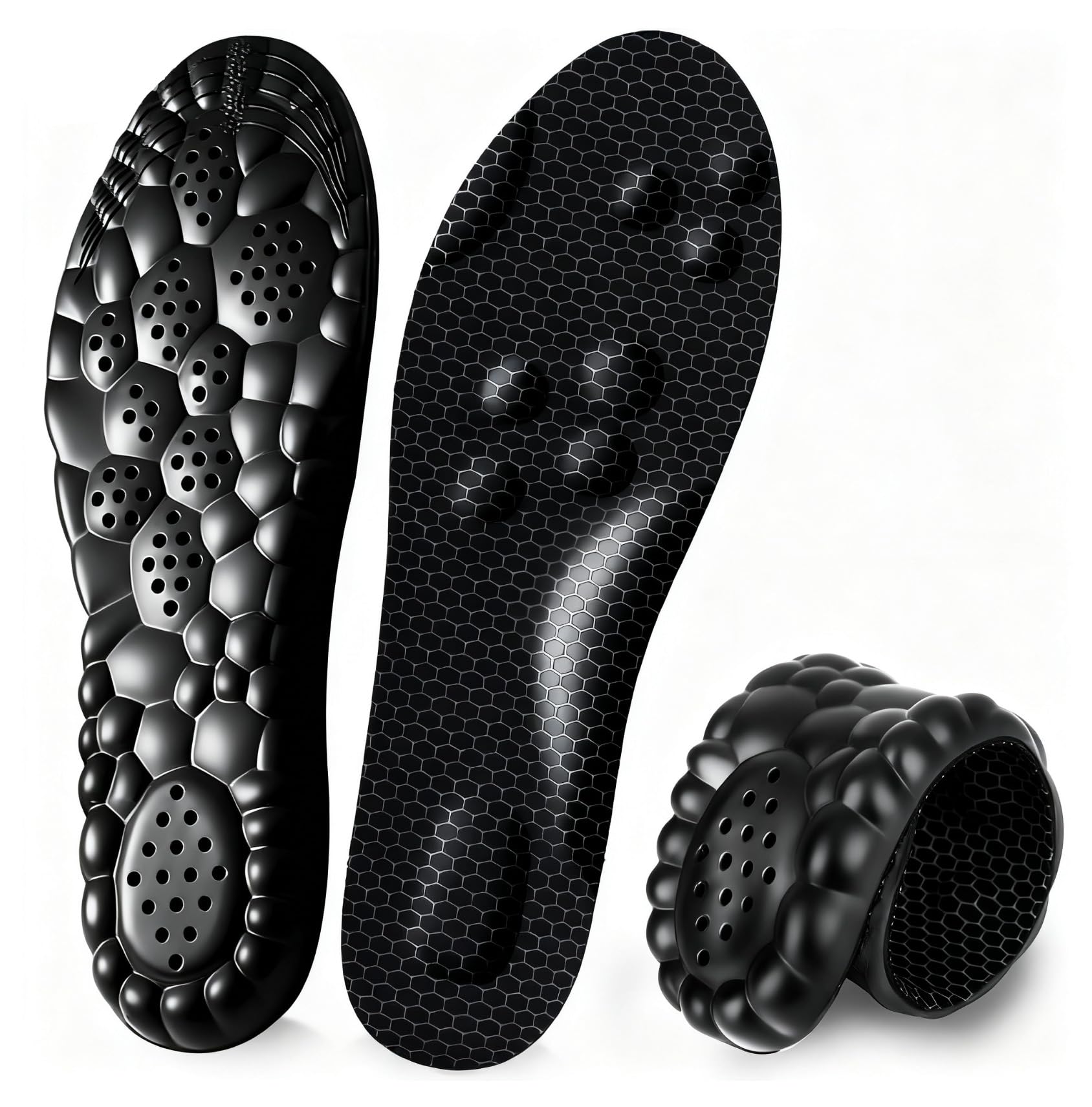 4D Cloud Insoles for Women and Kids, Arch Support Insoles, Memory Foam Insoles, Shock Absorption and Cushioning Sports Shoe Insoles (Graphene Black, XS (Men 5-6 / Women 6-7)