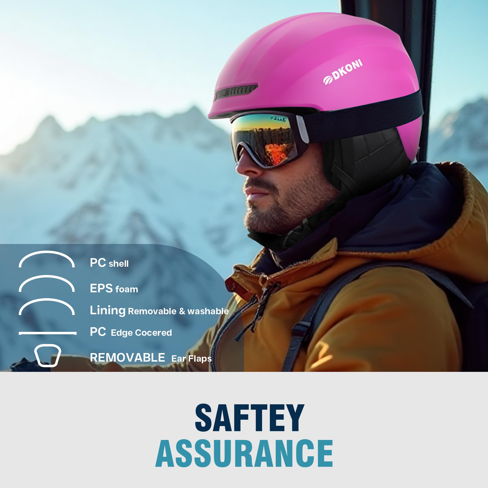 DKONI Casque de ski, de planche à neige pour homme et femme, système de ventilation réglable en deux étapes, casque de sports de neige pour adultes, jeunes et grands enfants