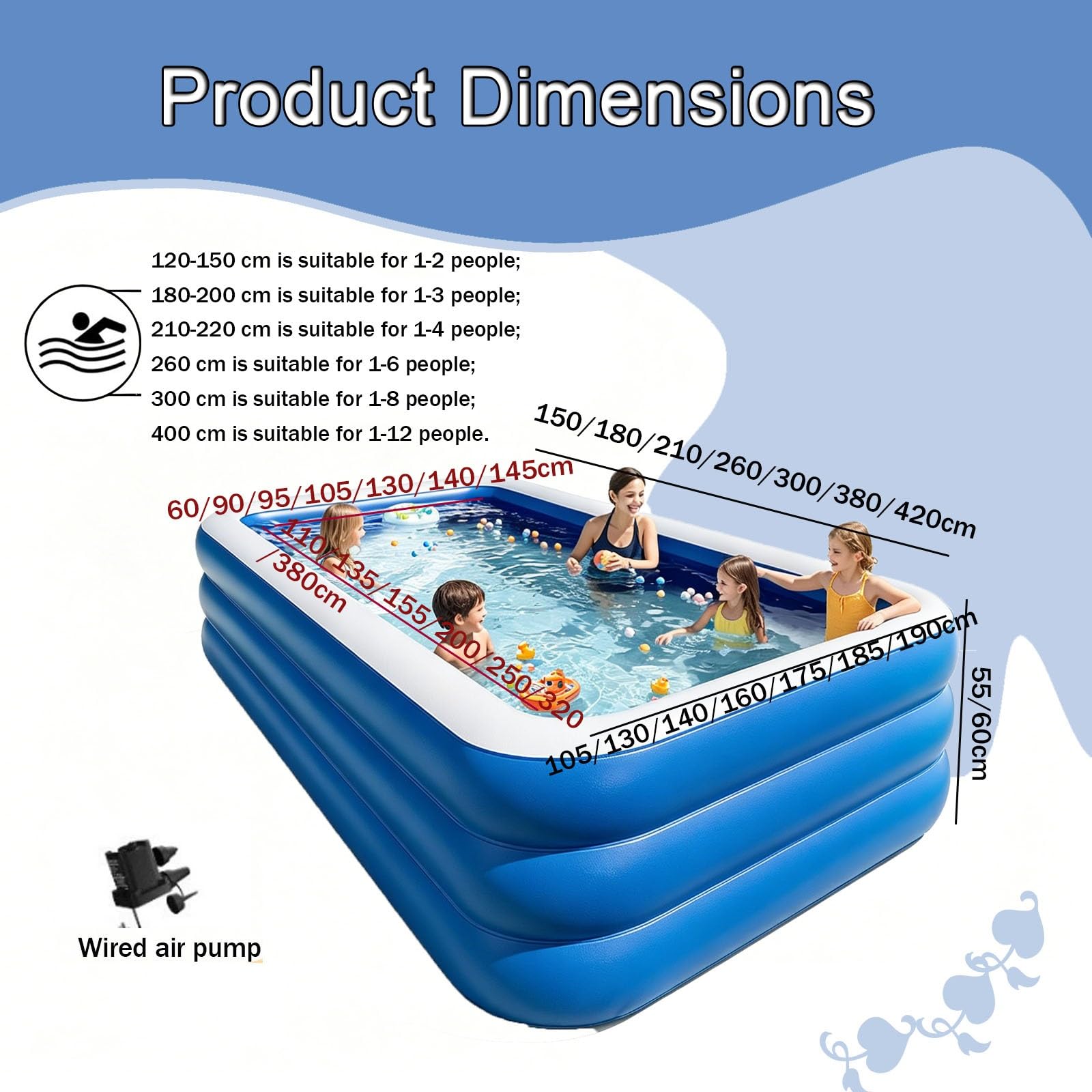 Piscinas Hinchables Piscina Hinchable Reforzada para Juegos Acuáticos Ideal para El Hogar Y Exteriores para El Jardín(388 * 185 * 60cm)