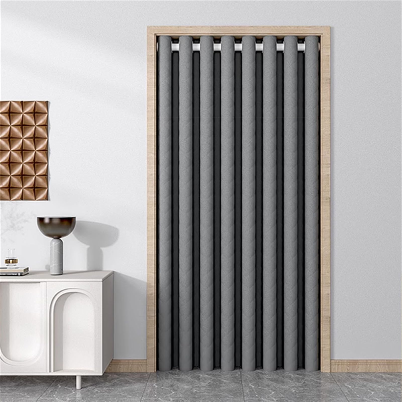 Blickdichte Vorhänge Thermovorhang Wärmeschutzvorhang Winddicht Kälteschutz Türvorhang mit Ösen Verdunkelungsvorhang für Balkontür Schlafzimmer Grau 270x220cm