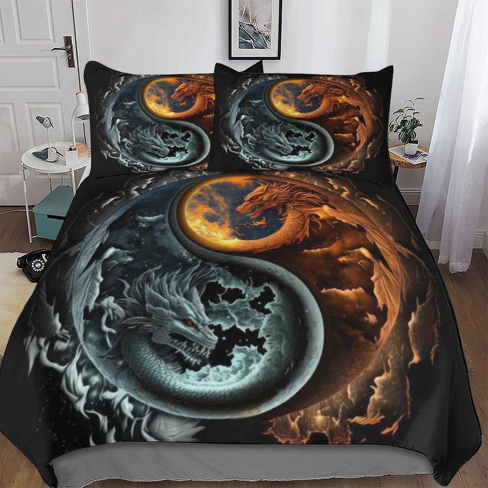 Pazzk Dragon Soft Microfiber Duvet Cover With Pillowcases Wrinkle Free Comforter Cover Zipper Closure Cover Polyester Quilt Covers For Adults Teenager Kids Bedding King (220X240cm)