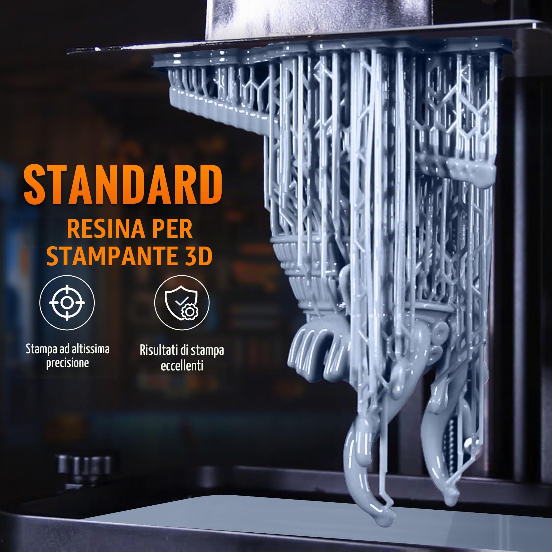 TECBEARS Resine Standard Stampante 3D Grigio 2KG, Alta Precisione, Eccellente Fluidità e Bassa Contrazione Resina UV 405 nm per Stampanti 3D LCD/DLP/SLA