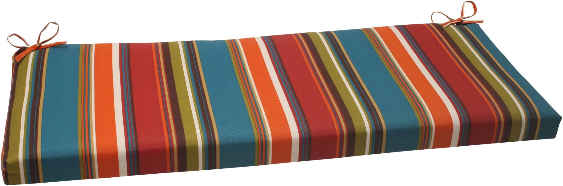 Pillow Perfect Stripe Indoor/Outdoor Sofa Setee Bench Swing Cushion with Ties, Weather, and Fade Resistant, 18" x 45", Red/Brown Westport, 1 Count