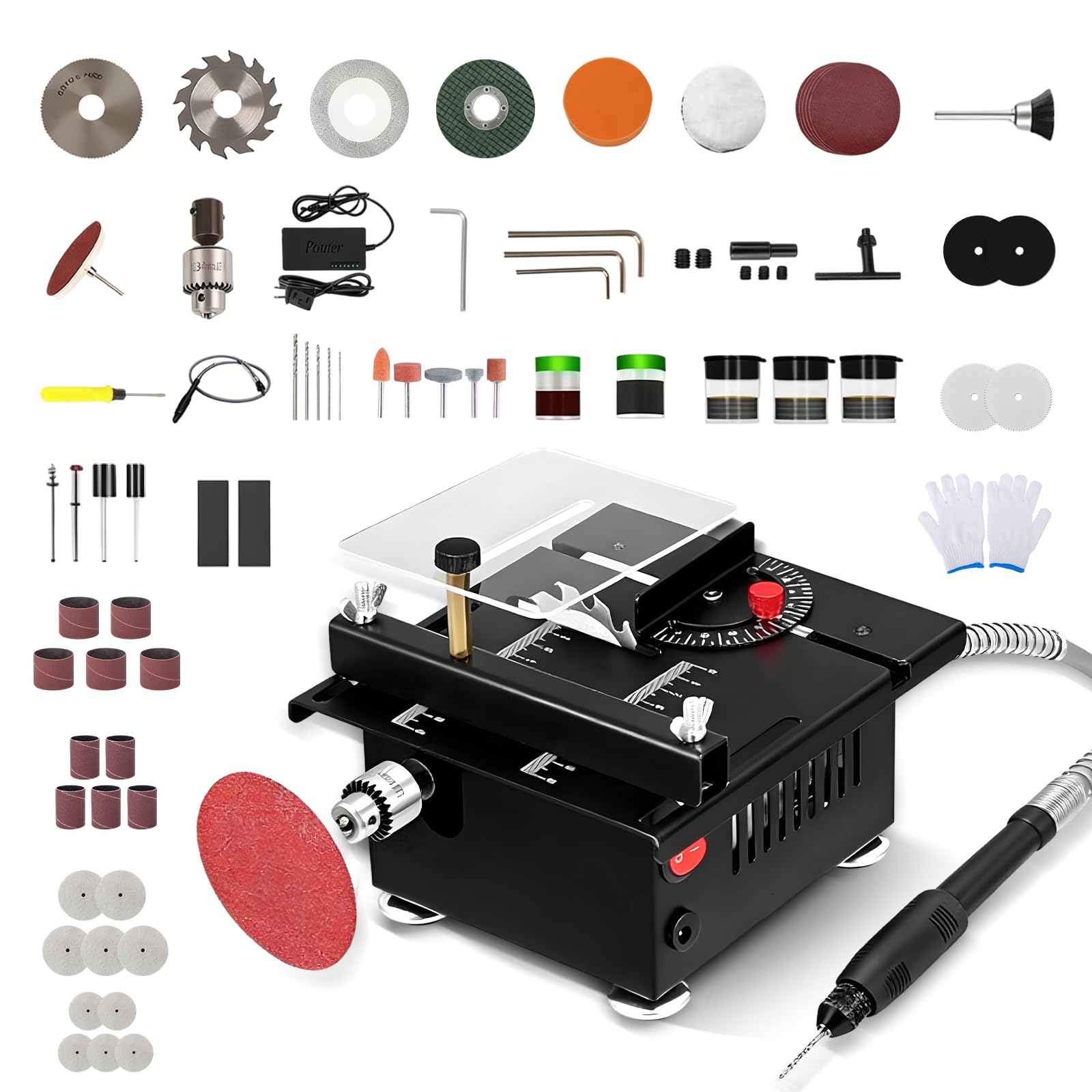 Mini scie circulaire de table 100 W - Scie circulaire portable avec 4 lames, 7 vitesses réglables