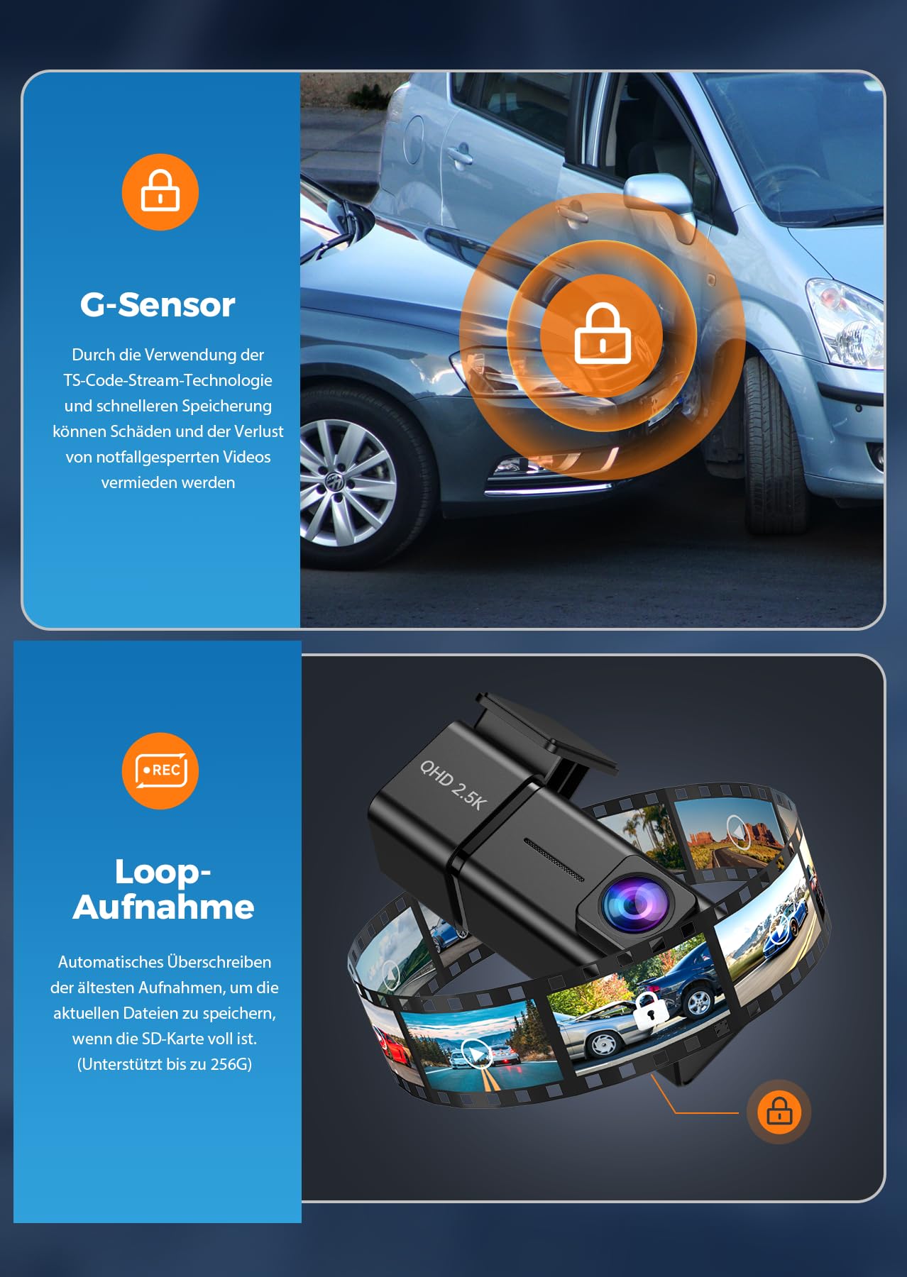 E-YEEGER 2,5K Dashcam Auto, Mini WiFi Dash Cam mit App, 1440P Front, 32GB, Nachtsicht, WDR, G-Sensor, Loop-Aufnahme, 24H Parkmodus, 1,47" IPS