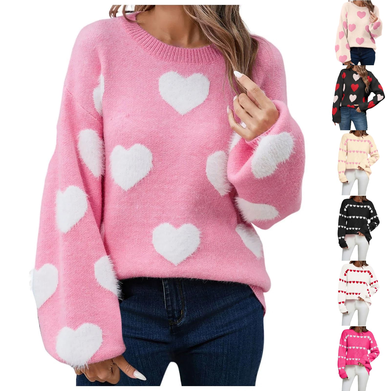 Heart Sweater for Women Valentines Day Sweaters Cute Love Plus Size Valentines Sweatshirts with Hearts