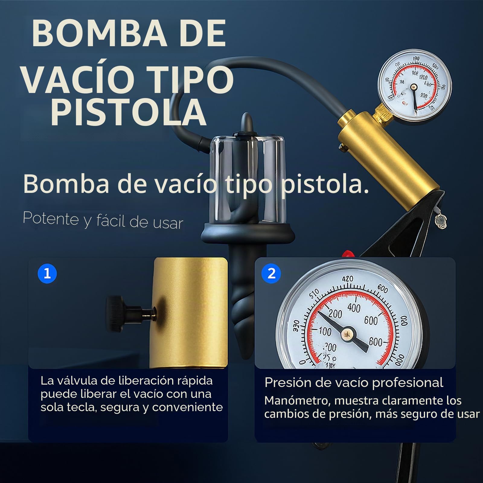 AMAZBEE Plug Dilatador Anal de Vacío con Manómetro - Plug Anal en Espiral con Bomba de Succión para Entrenamiento y Expansión - 3 Variantes Disponibles (A)