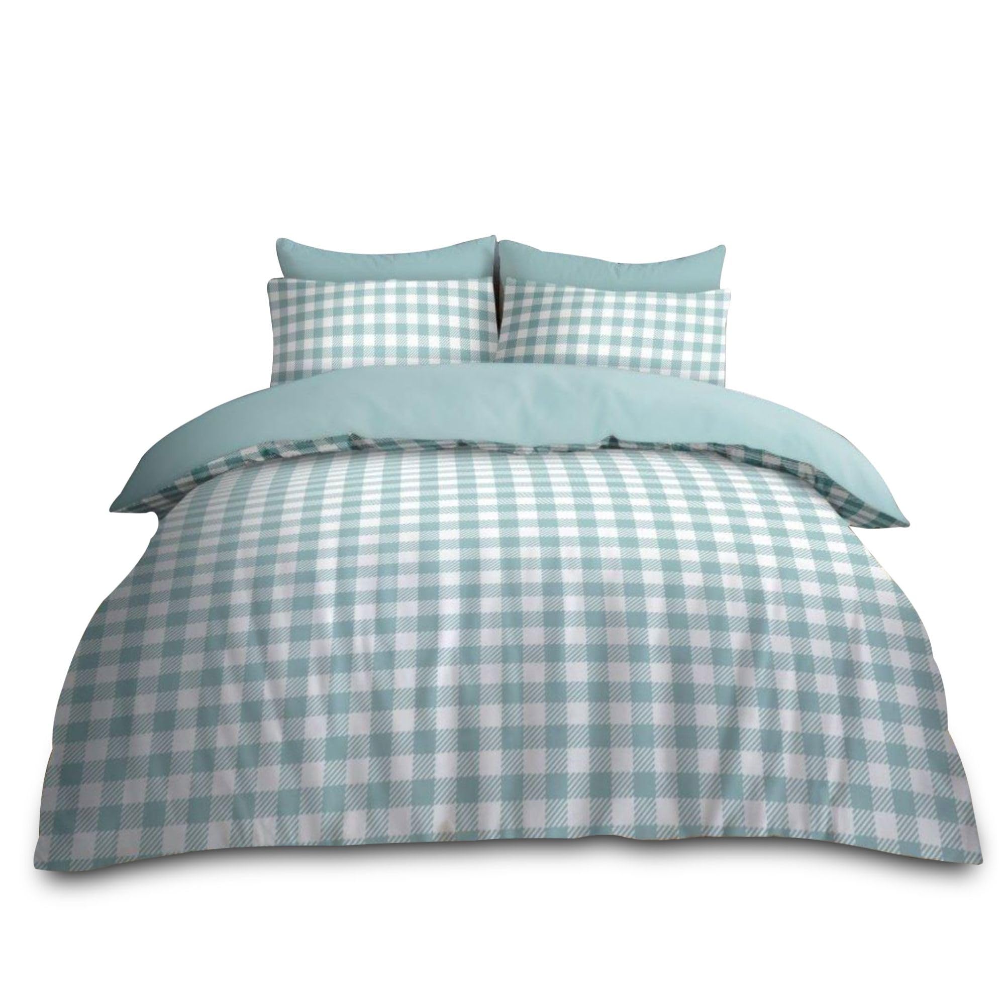 VELVETIO Checked Duvet Cover Set with Pillowcases, Microfiber Gingham Check Bedding Bedset Double, Thermal Warm Checkered Comforter Coverlet, 200 x 200 cm