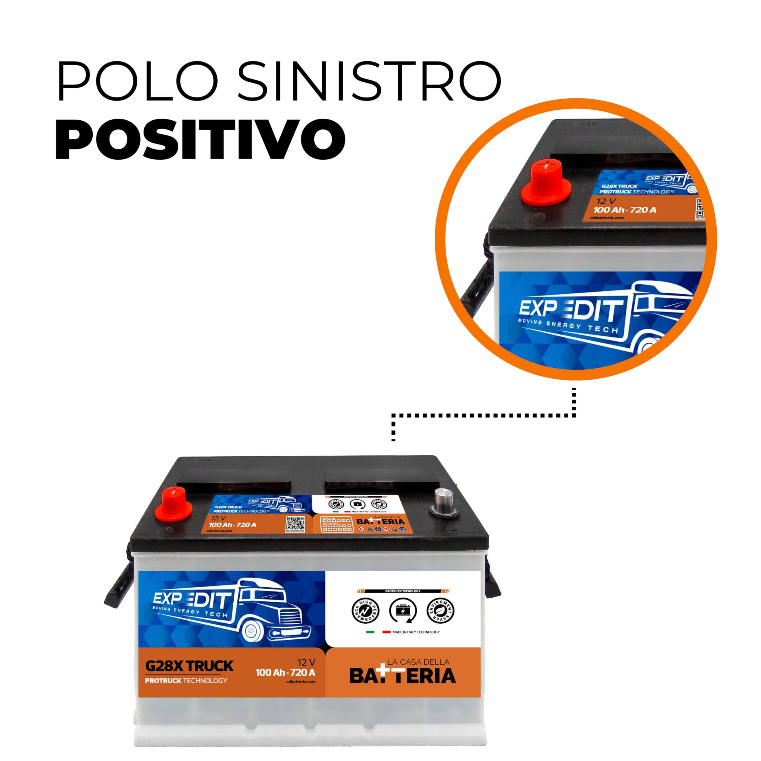 La Casa della Batteria Batteria Camion e Trattori Expedit Moving Energy Tech Batteria 12v 100Ah 720A G28X 100RST SX 33.3×17.5×21.5 Senza Manutenzione Pronta all'Uso Made in Italy