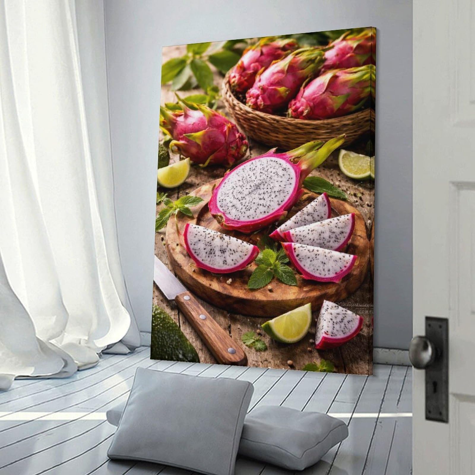 Junmoney Frame-Style-24 Dragon Fruit Slices And Whole Fruits Hanging Wall Art, 20X30inch(50X75cm), For Bedroom Decor, Cosy Corners Or Studios, An Easy Wall Refresh For Bedrooms