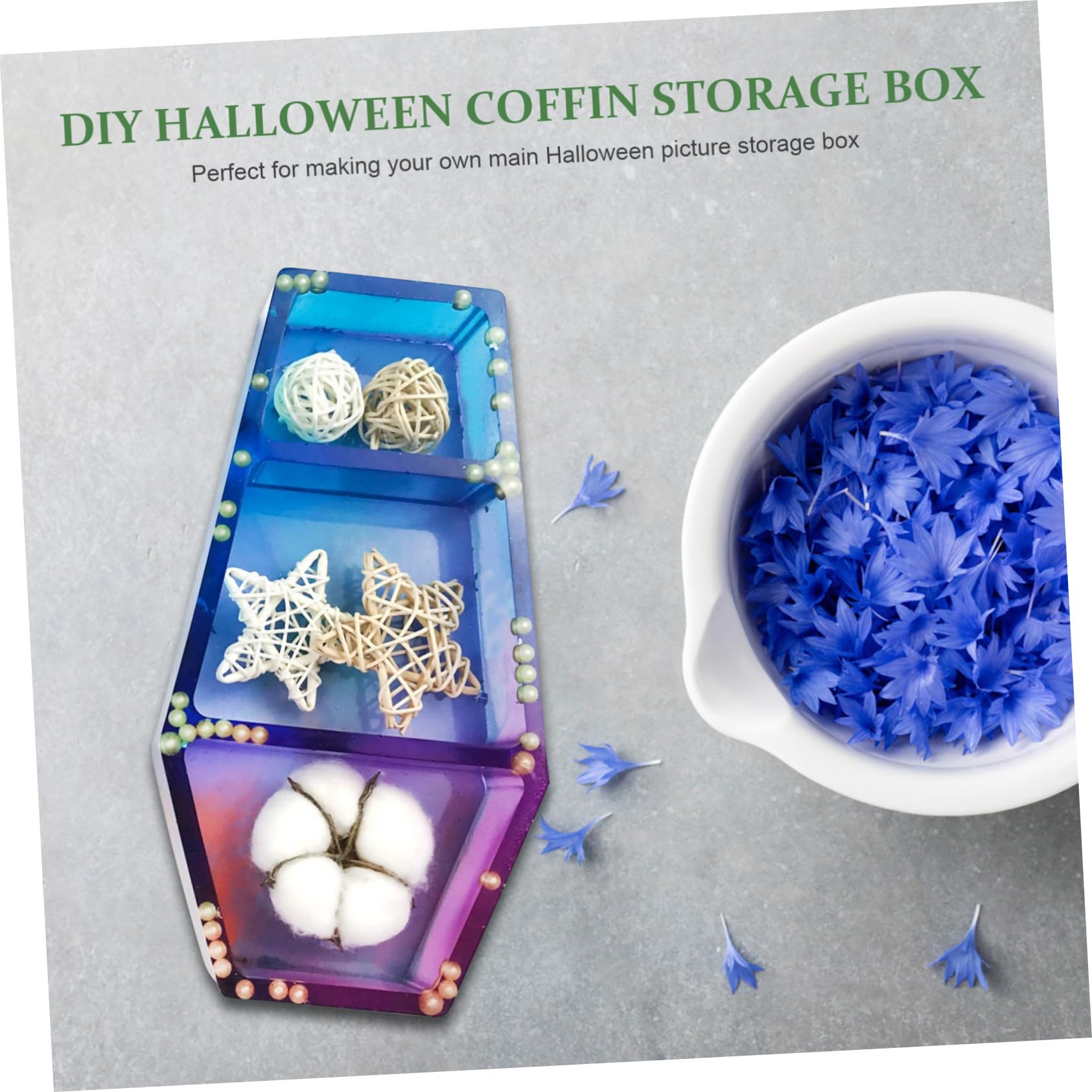 SHINEOFI 2er-box Form Für Aufbewahrungsboxen Plätzchen Ring Anzeige Bausatz Schmuck Brief Skelett Schmelzen Versiegelung Horror Halloween Muschel Sarg Kristall-epoxy-form Kieselgel