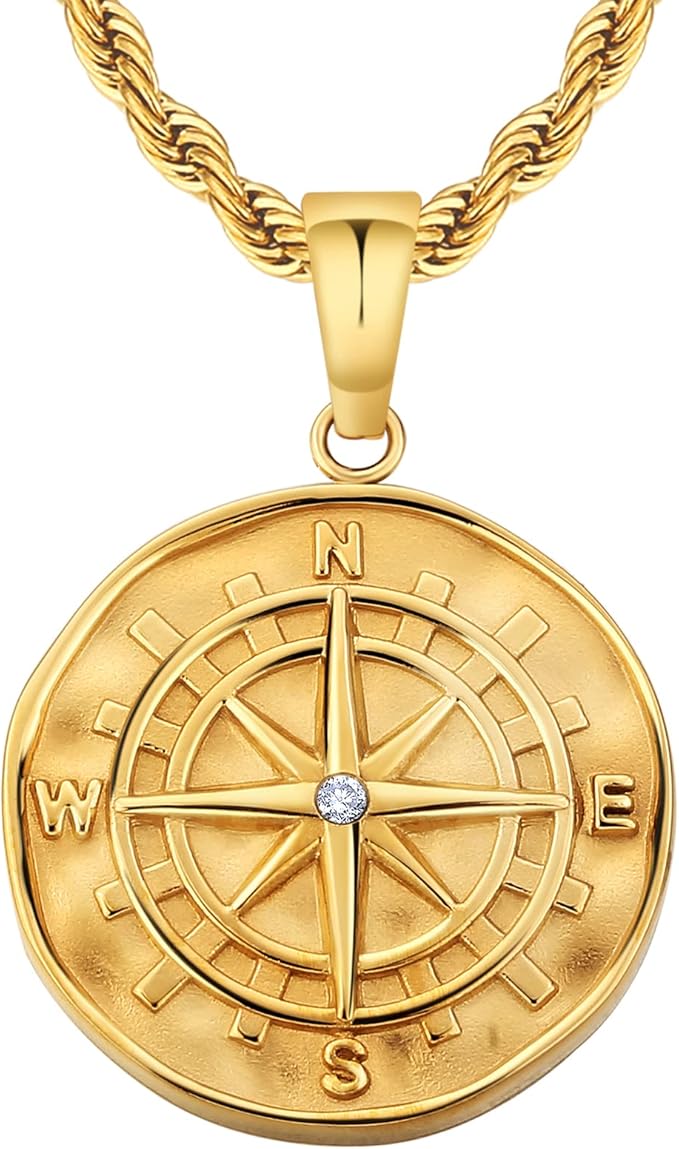 Der Gestylte Tourist Trägt Leibchen Mit Goldkette KRKC&CO Kompass Kette Herren Münze Anhänger Goldkette, 2,5mm 55,9cm