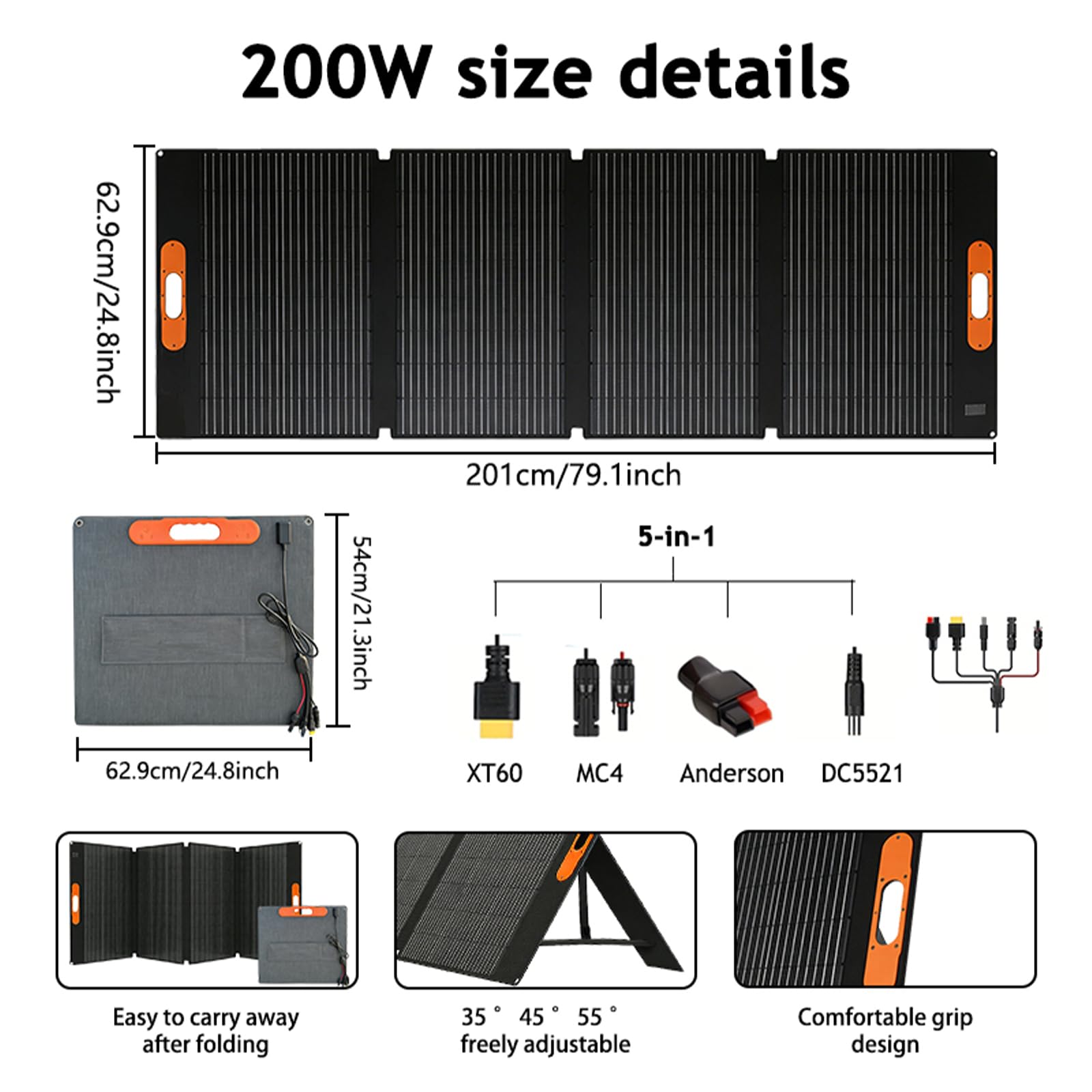 CHUBAN 200W Faltbares Solarpanel Tragbares IP68 ETFE 5 in 1 Camping