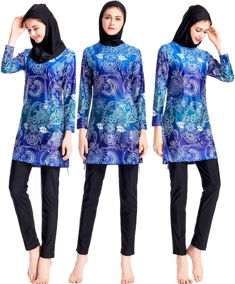 Women Muslim Swimwear Islamic Long Sleeve Burkini Floral Full Cover Hijab Modest Swimsuit