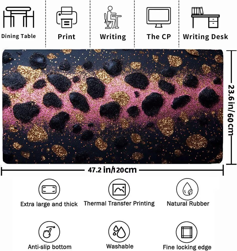 Podkładka pod mysz XXL 1200 x 600 x 3 mm, różowa duża podkładka pod mysz dla graczy, czarna podkładka pod mysz z wodoodporną antypoślizgową gumową podstawą, zmywalna mata na biurko, do gier, idealny