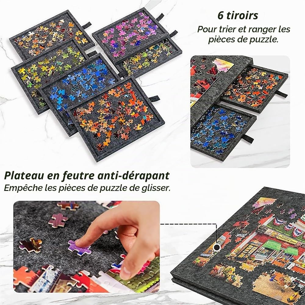 Support pour Puzzle,avec 6 Tiroirs De Classification,Peut Contenir Jusqu'à 1000Pièces De Puzzle,Portable pour Adultes,Design Pliable pour Économiser De l'espace,Conception 2 en 1 légère