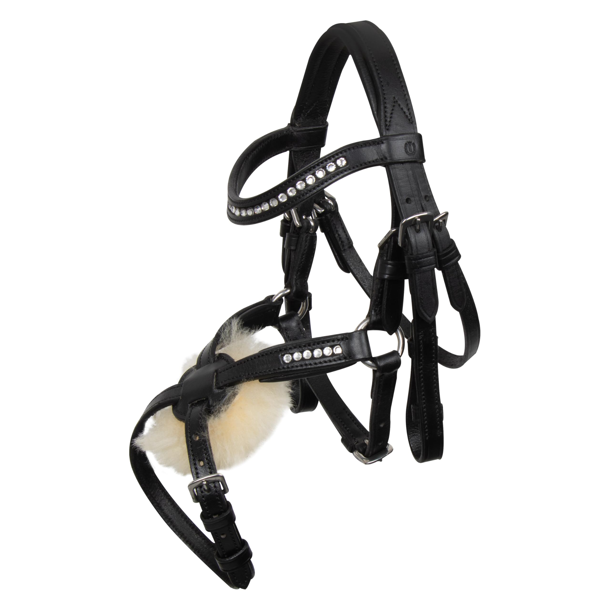 Imperial Riding Hobby Horse Free Spirit Black Mexican Bridle with Faux Fur Padding & Rhinestones