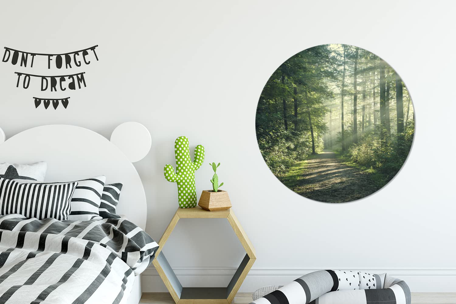 MuchoWow Wandbild Rund Wanddeko Deko Wohnzimmer Bilder 90x90 cm Wald - Licht - Weg
