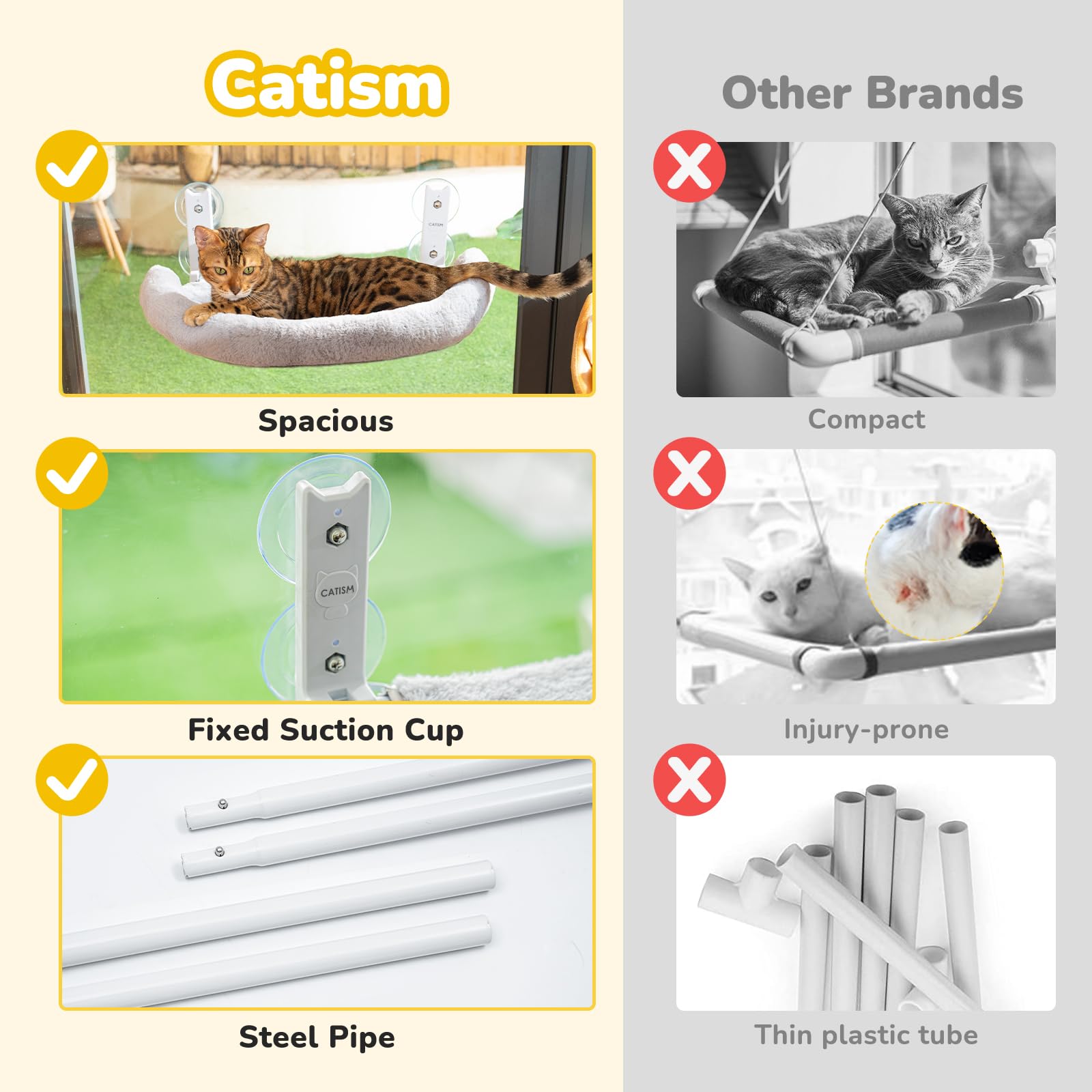 CATISM Pieghevole Amaca per Gatti da Finestra con Cuscino, Semicircolare Amaca Gatto con Forte Ventosa, Amaca Finestra Gatto Lettino per Gatti, Grigio