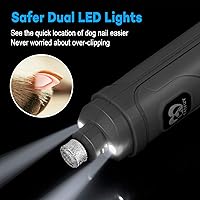 Vista 2 de Casfuy - Lima de uñas para perros con 2 luces LED - Nueva versión, recortador de uñas de mascotas eléctrico potente de 2 velocidades, profesional