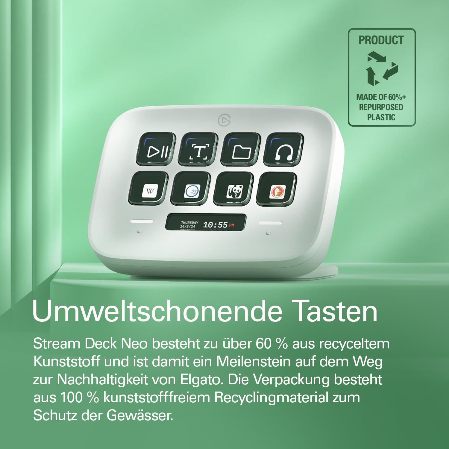 Elgato Stream Deck Neo – 8 anpassbare Tasten, 2 Touch Points, rasante Tasks & Workflows – Steuern Sie Word, Excel, PowerPoint, Teams, Zoom, Spotify etc - Kompatibel mit Mac und PC