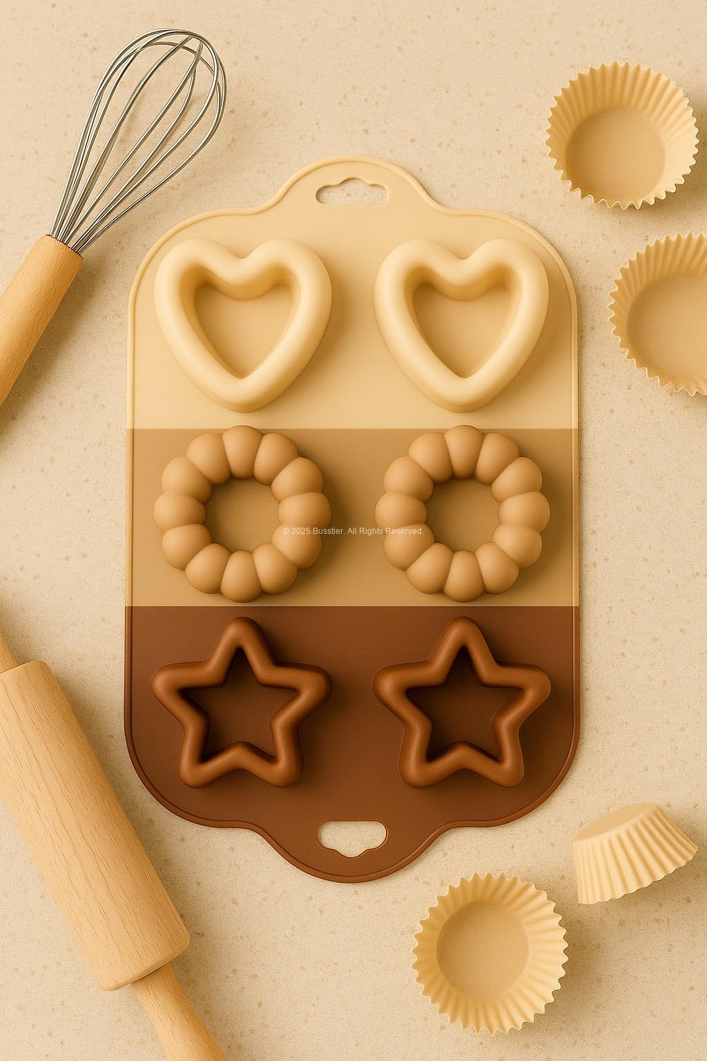 Busstier 2 Adet 6’lı Silikon Cupcake Muffin Kek Kalıbı Isıya Dayanıklı Yapışmaz Gıda Dostu Renkli Esnek Muffin Kalıbı Kolay Temizlenen Mini Kek Kalıbı Pratik Modern Mutfak İçin (Yıldız/Kalp)