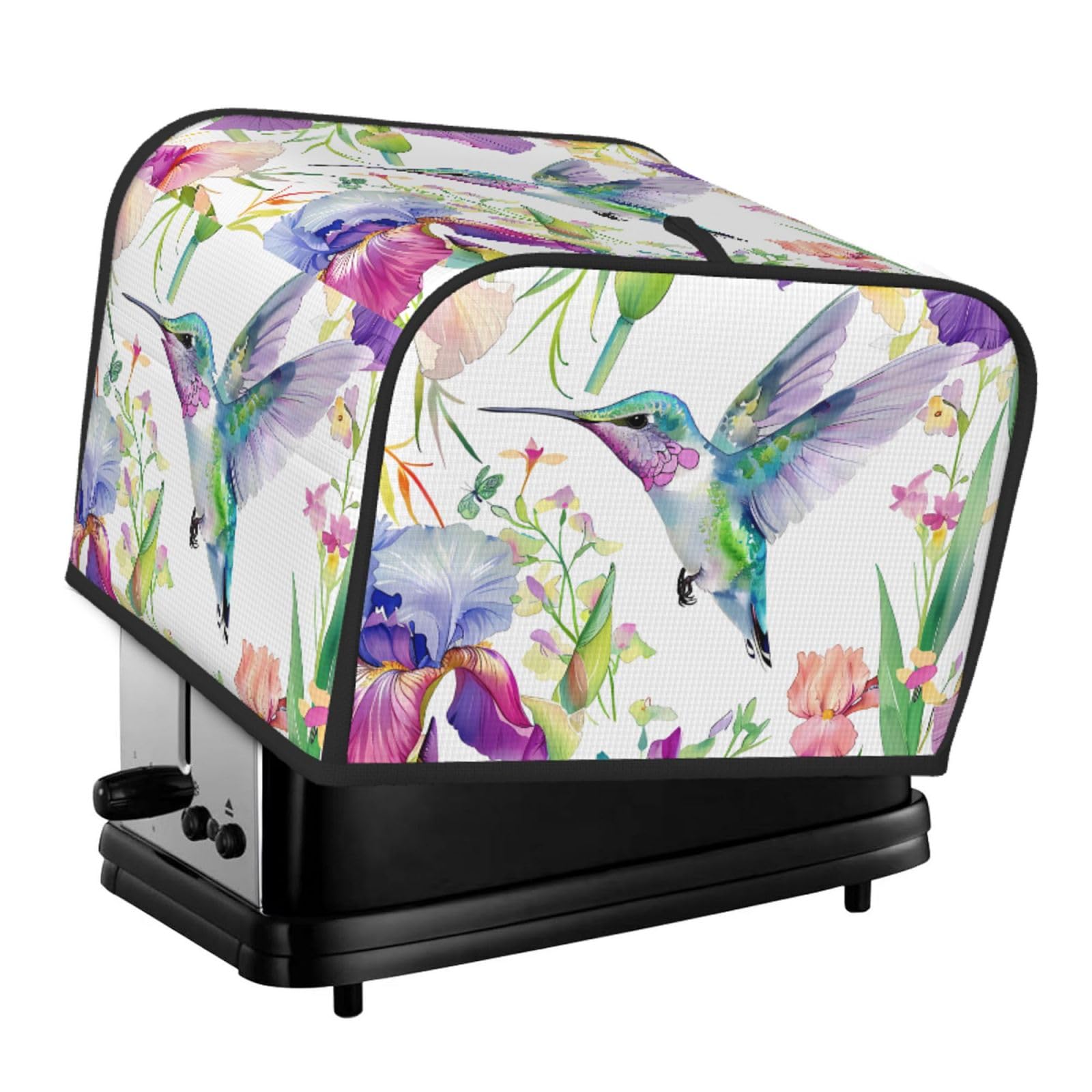 DXTKWL Toaster Cover 4 Slice Spring Hummingbird Iris Floral Waterproof Appliance Cover with Hang Loop Bread Baker Toaster Cover for Kitchen
