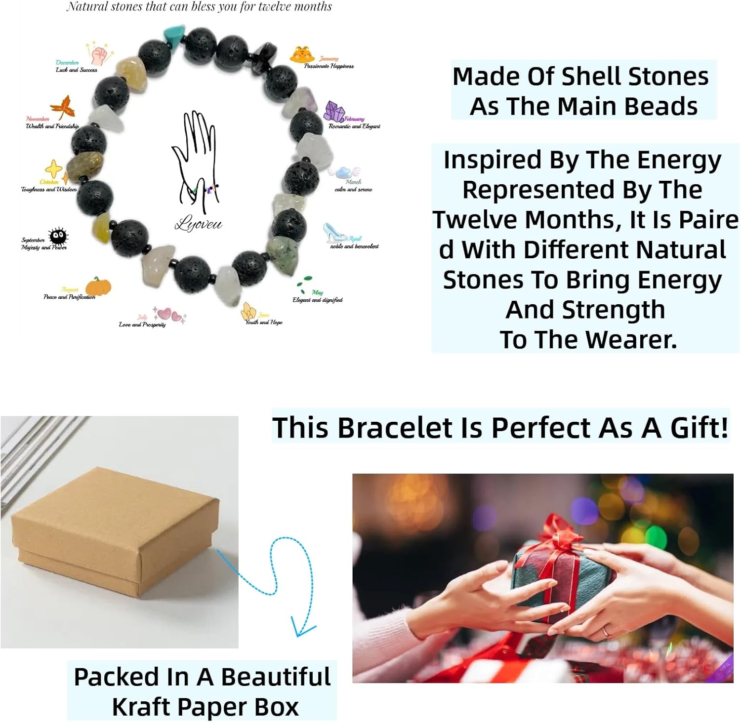 H-M1 Hand Made Natural Stretch Stone Bracelet, Unique Beaded Gifts for Christmas Stocking Valentines. Bracelets for women, Beach Bracelet and Accessories for women - Image 5