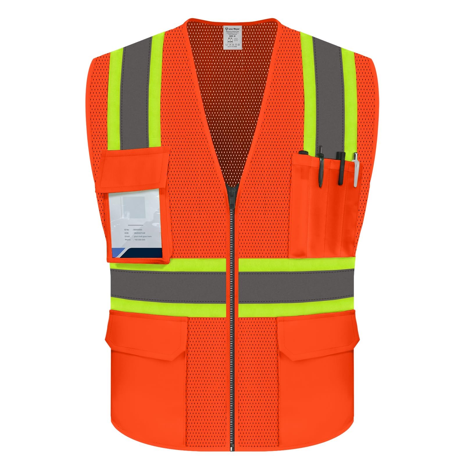 Orange Safety Vest for Men Women, Hi Vis Vest with Pockets, High Visibility  Work Vest with Reflective Strips for Contractors/Surveyors/Drivers, Mesh