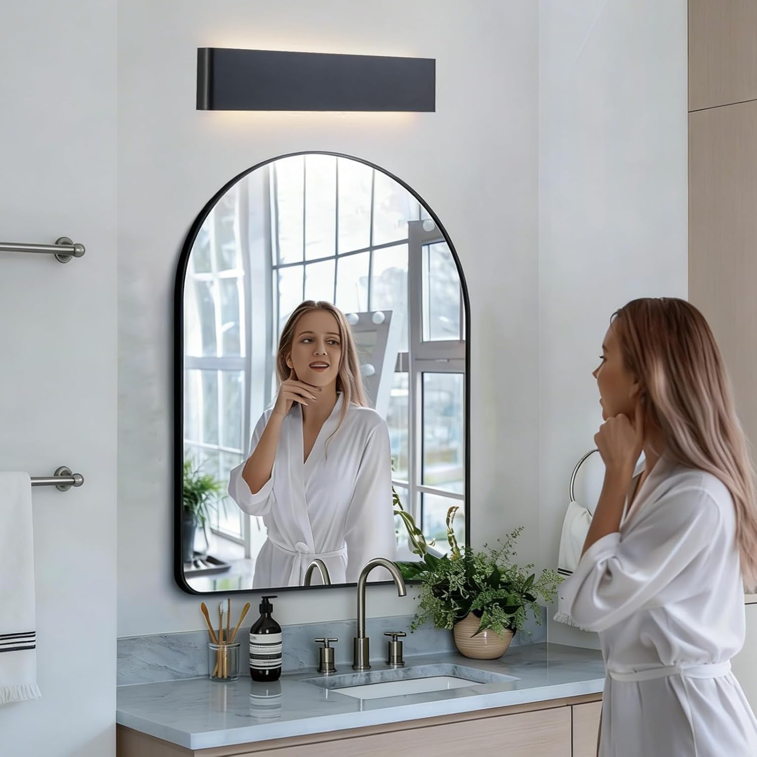 21.65in LED Bathroom Vanity Light Fixtures for Bathroom Mirror, Matte Black Hardwired Wall Lights, 24W, 5 CCT Adjustable 3000K-6500K, 2 Pack