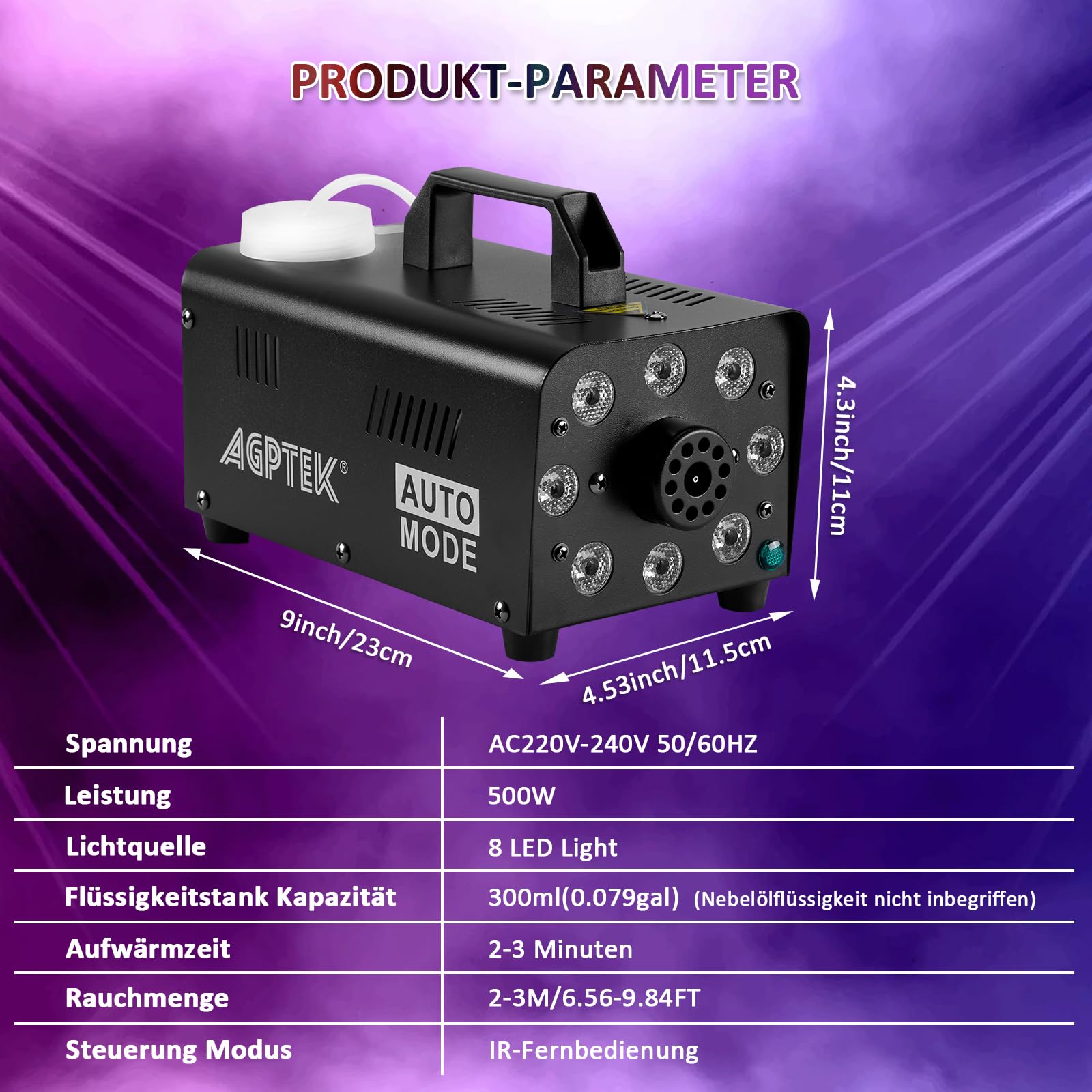 Nebelmaschine, AGPtEK Nebel Maschine mit kabelloser Fernbedienung UND LED Licht, Stabil & Tragbar, Passend für Halloween, Weihnachten, Hochzeitsfeiern & Bühnenauftritte usw