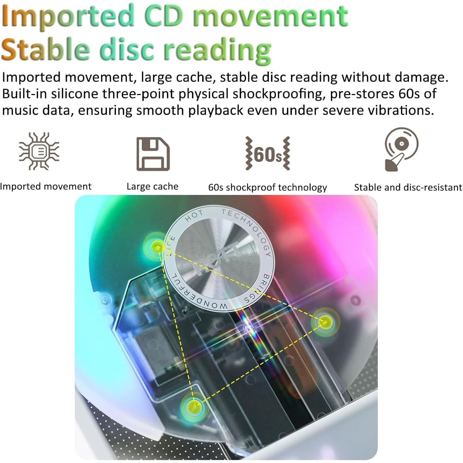 Lettore CD portatile con Bluetooth 5.3, altoparlanti HiFi, luci RGB, telecomando, supporta MP3 WMA WAV AAC APE FLAC per uso domestico